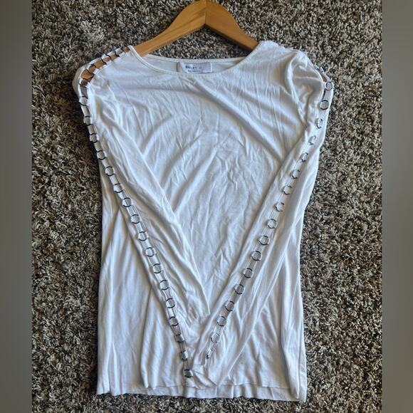 Bailey 44 hooped long sleeve white top size Small grunge neutral - Picture 2 of 10